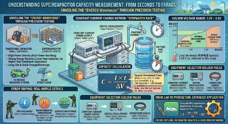 Cómo medir la capacidad de un supercapacitor con el método de carga a corriente constante