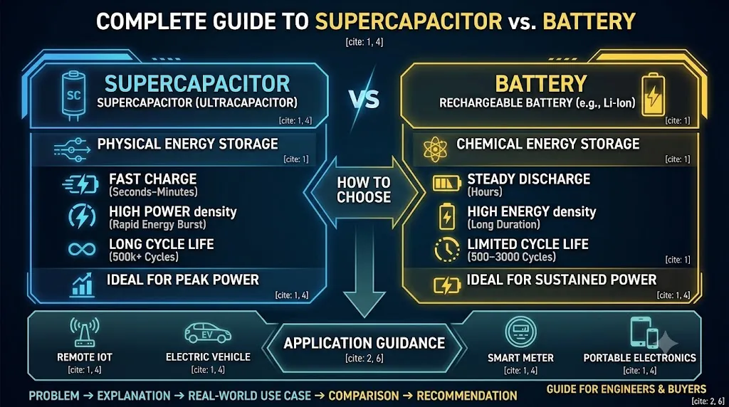Supercapacitores vs. Baterias: cómo elegir el almacenamiento de energía