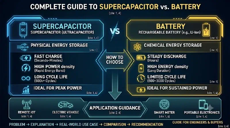 Supercapacitores vs. Baterías: comparación estructural